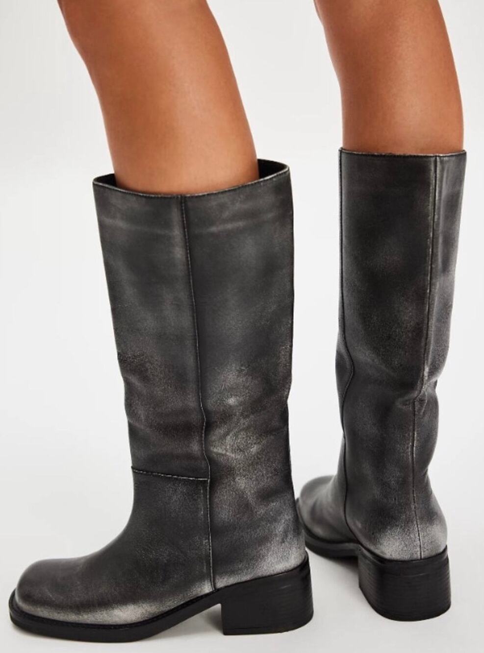 Free People Womens Dana Knee High Boots US 9 Black Distressed Leather